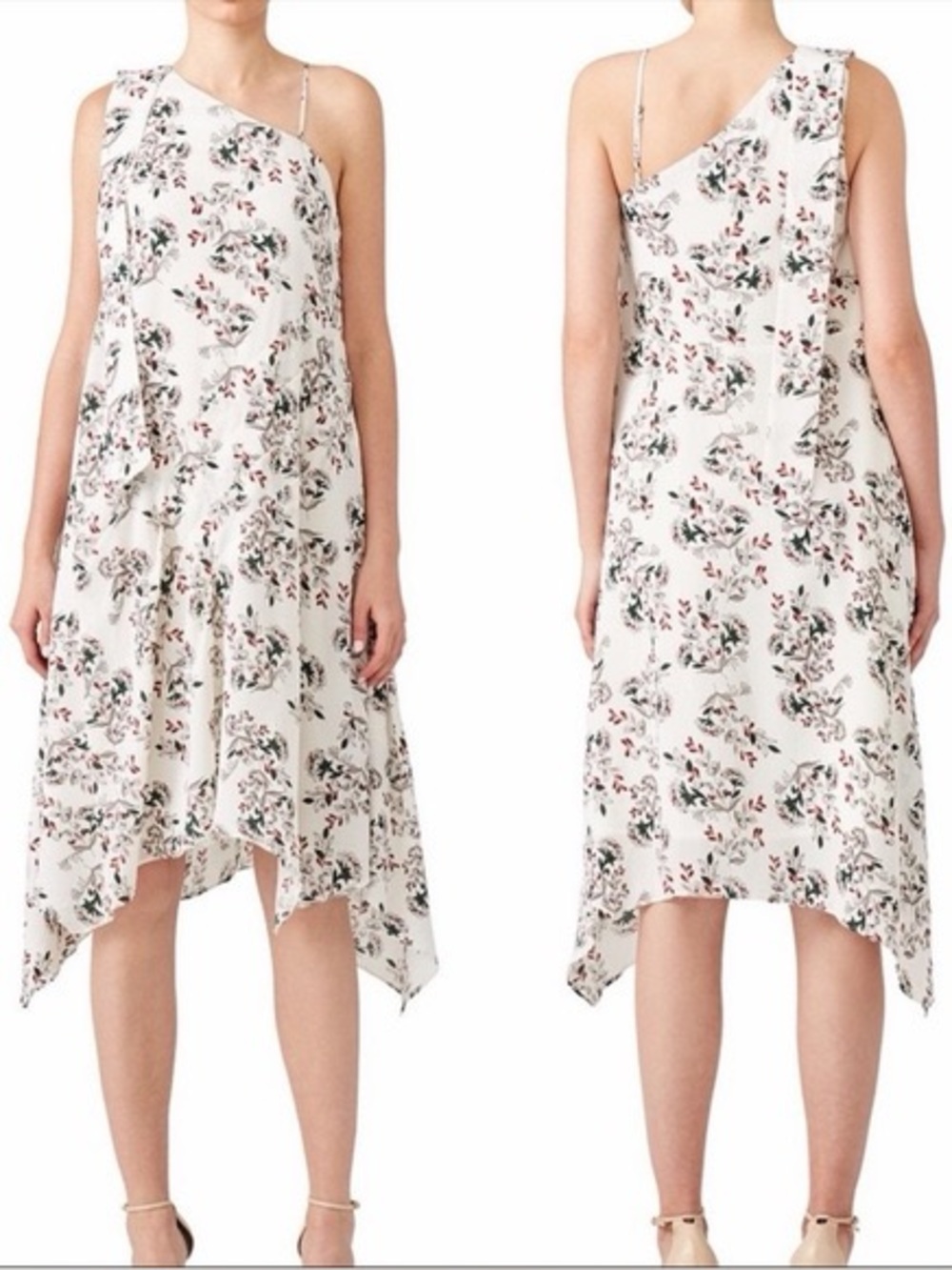 Elliatt White One-Shoulder Floral Midi Dress XS
